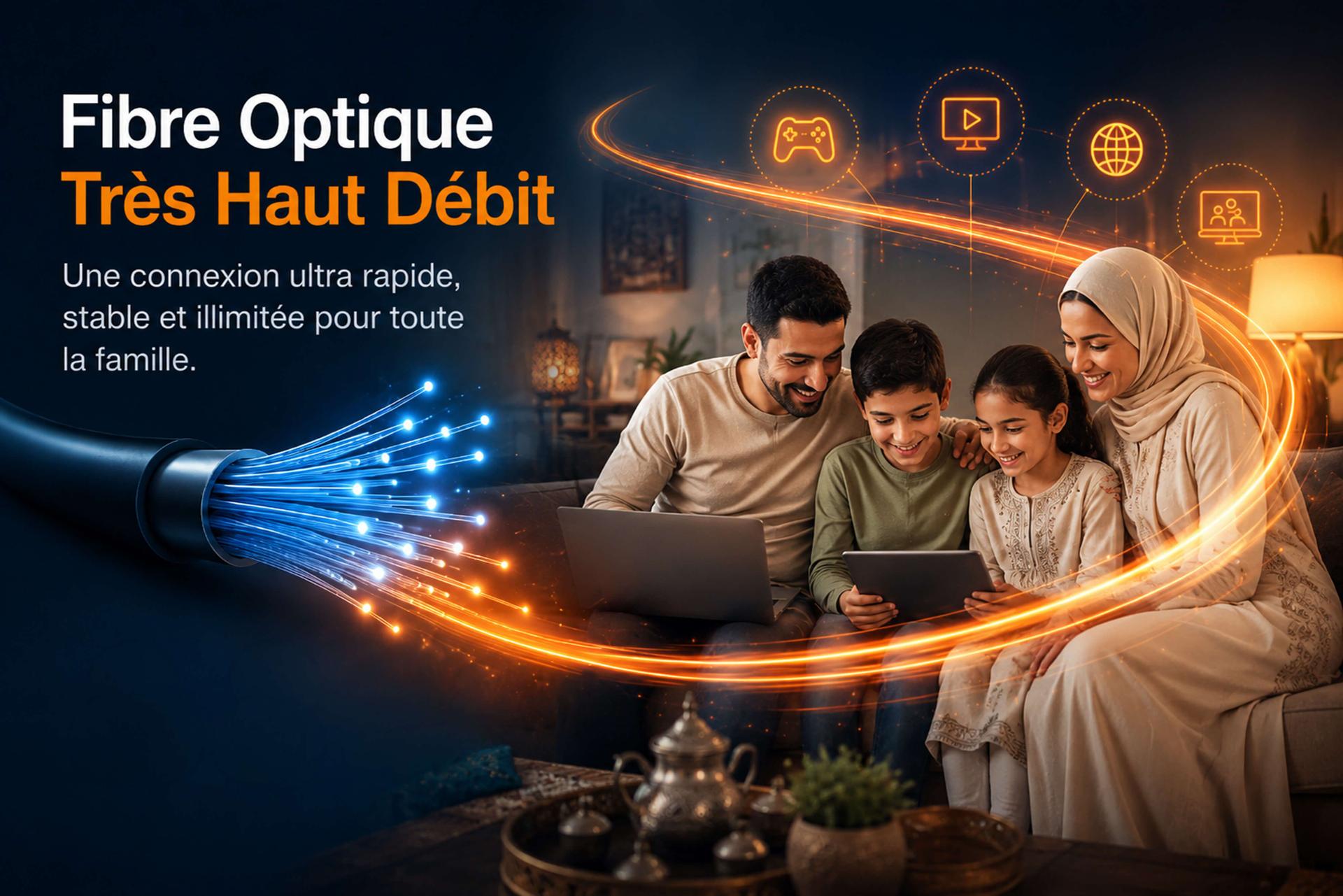 Famille profitant de la Fibre Optique Orange