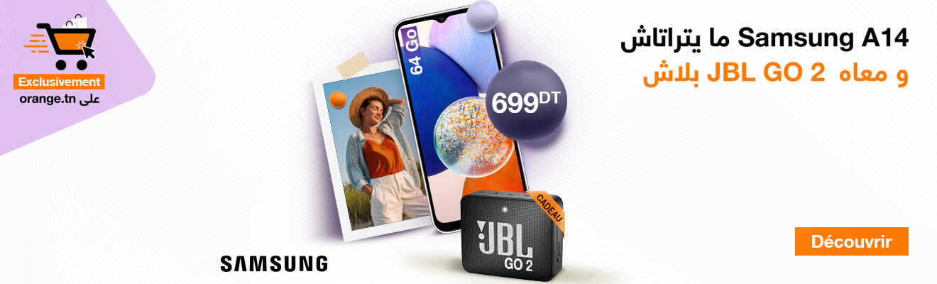 Samsung A14 et JBL GO 2
